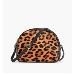 Half moon calf hair leopard cross body bag